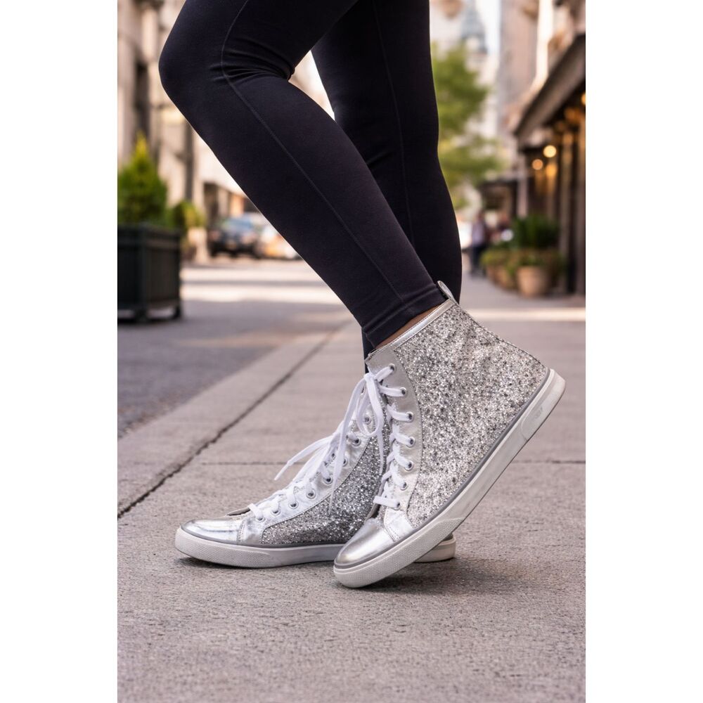 Jimmy Choo Belgravia Glitter High-Top Sneakers Metallic Toe Zip Authenticated